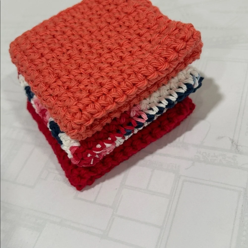 100% Cotton Handmade Washcloths - Set of 3